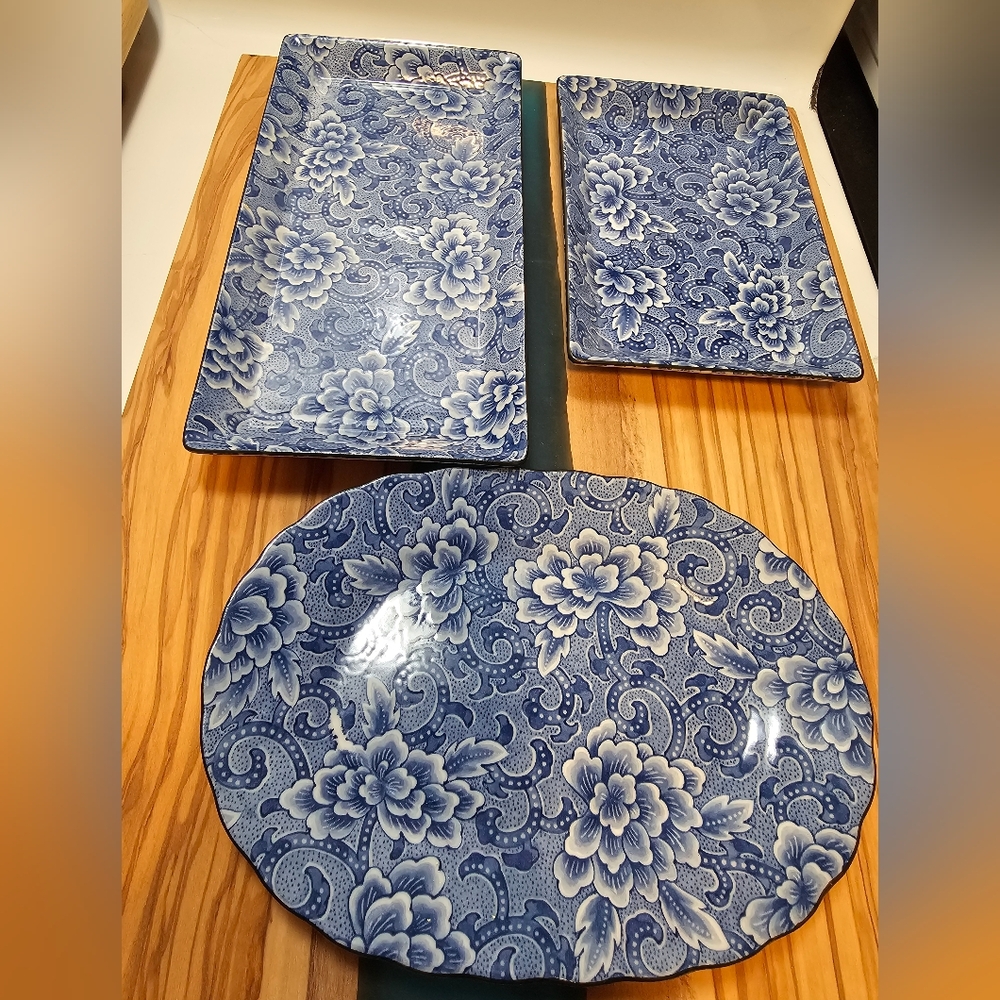 Japanese Blue Sometsuke Trio Dish Set